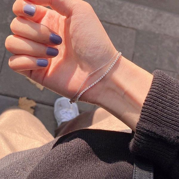 

charm kpop simple hao shi thin chain double layer leaves infinity multi-layer bracelet women wholesale link,, Black