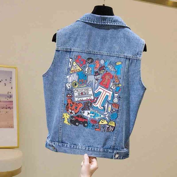 

women's vests collect women's jeans blue print, sleeveless short jacket korean casual buttons zksv, Black;white