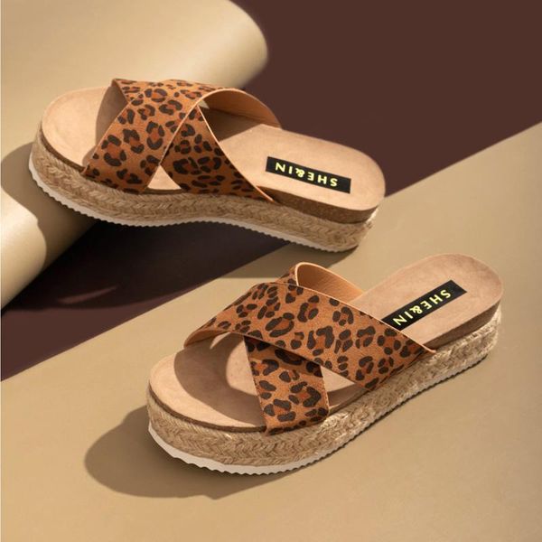 

leopard sandals summer women slippers open toe platform casual shoes ladies outdoor beach flip flops female slides, Black