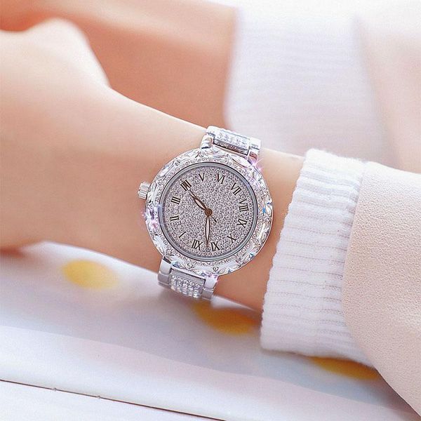 

wristwatches lovers' gift watches luxury women bracelet stainless steel diamond crystal dial qaurtz ladies watch relogio feminino, Slivery;brown