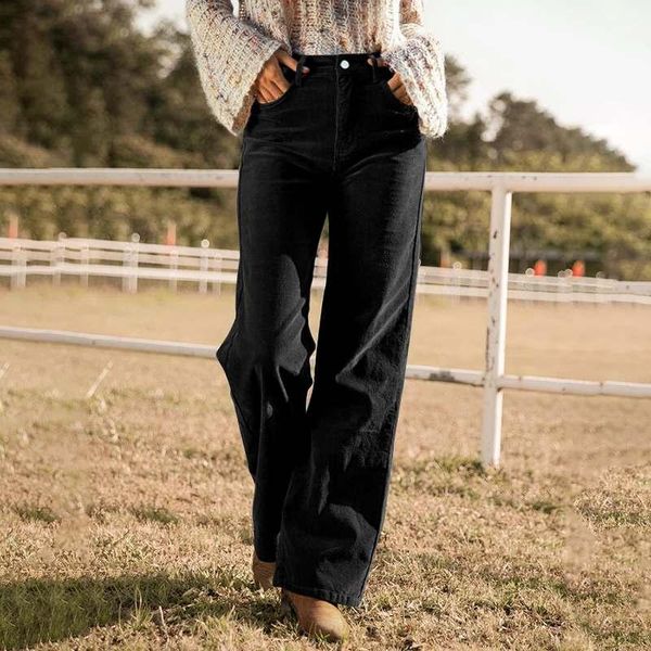 

women's pants & capris women stylish button chic solid pantalon 2022 femme zipper casual long trousers autumn corduroy pocket palazzo, Black;white