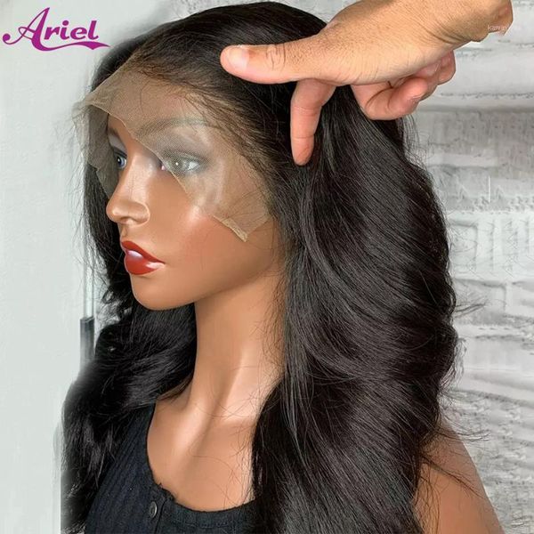 

peruvian human lace front wigs body wave transparenrt closure pre plucked remy 13x4 for black women1, Black;brown