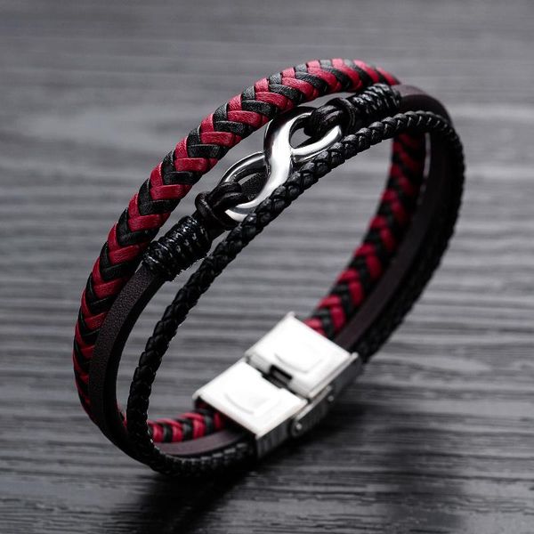 

charm bracelets cool black&red color leather for men fashion stainless steel jewellry classis hiphop boy accessories gifts, Golden;silver