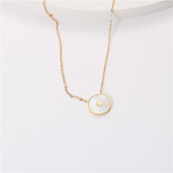 

pendant necklaces stainless steel shell necklace for women white embed clavicle chain gold color mirror polished, Silver