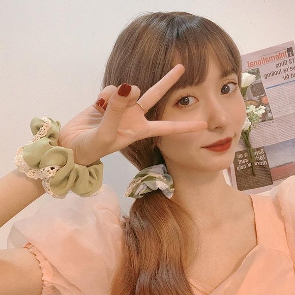 

one pair lovely scrunchies woman printed floral hair ties girls elastic rubber bands haar accessories ponytail holder 03, Slivery;white