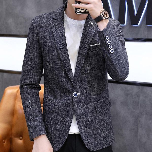 

men's autumn pinstripe suit youth plaid casual slim-fit non-ironing suits & blazers, White;black