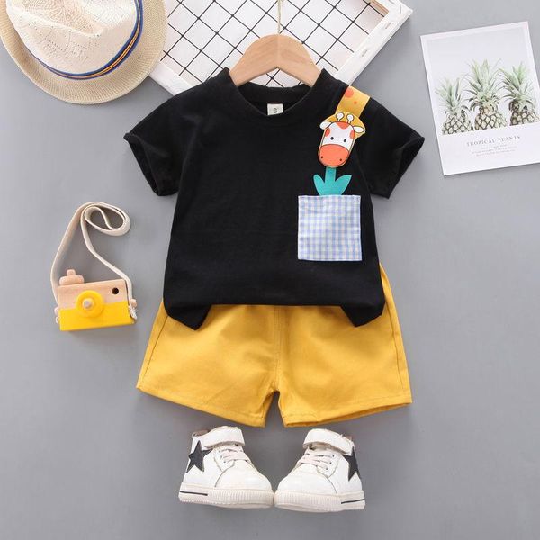 

baby summer cartoon clothing children boy girls giraffe t shirt shorts 2pcs/set kids infant clothes toddler cacual suit sets, White