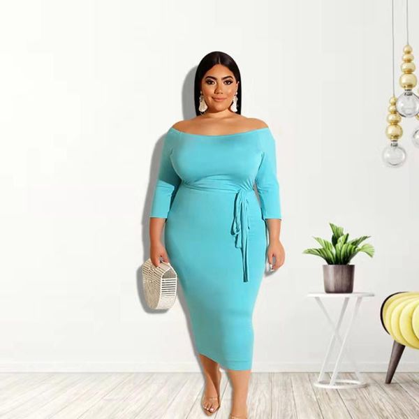 

plus size dresses women fall dress long sleeve off shoulder bodycon midi office lady elegant outfits fashion female clothes 2021, Black