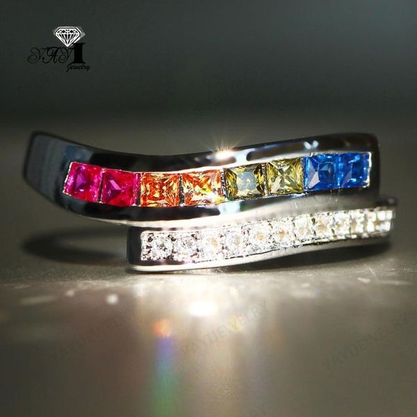 

wedding rings yayi jewelry princess cut 9ct multi zircon silver filled engagement heart valentine's day girls ring 1070, Slivery;golden