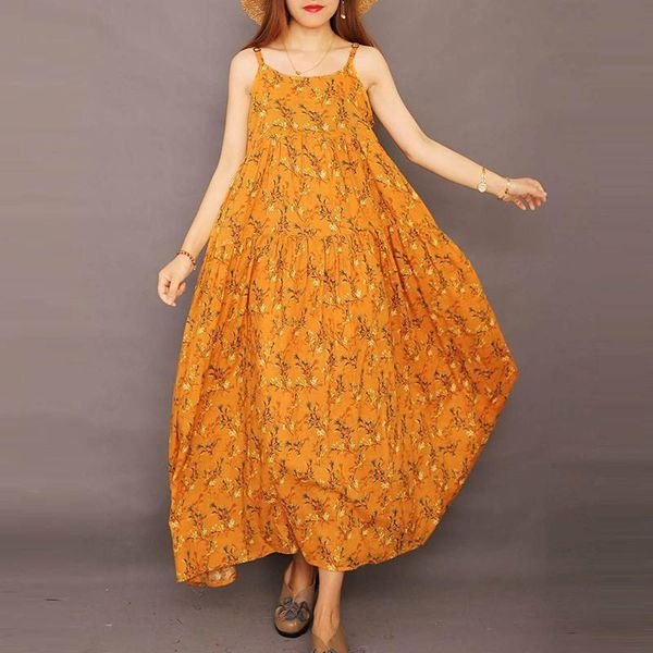 

casual dresses dress 2021 women sleeveless loose floral printed long maxi beach swing for sundresses, Black;gray