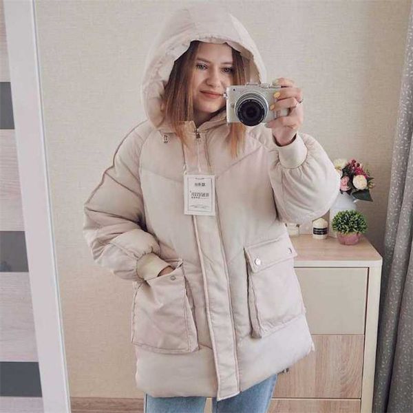 

autumn winter women jacket coat hooded cotton puffer jacket female coats warm outwear 210930, Black
