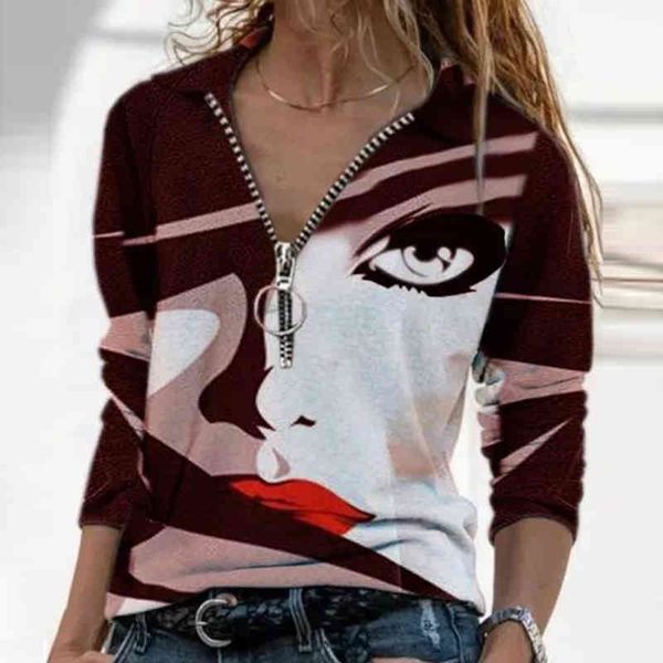 

women vintage geometric print blouse shirt spring autumn casual long sleeve pullover ladies 3xl elegant v neck loose blusa, White