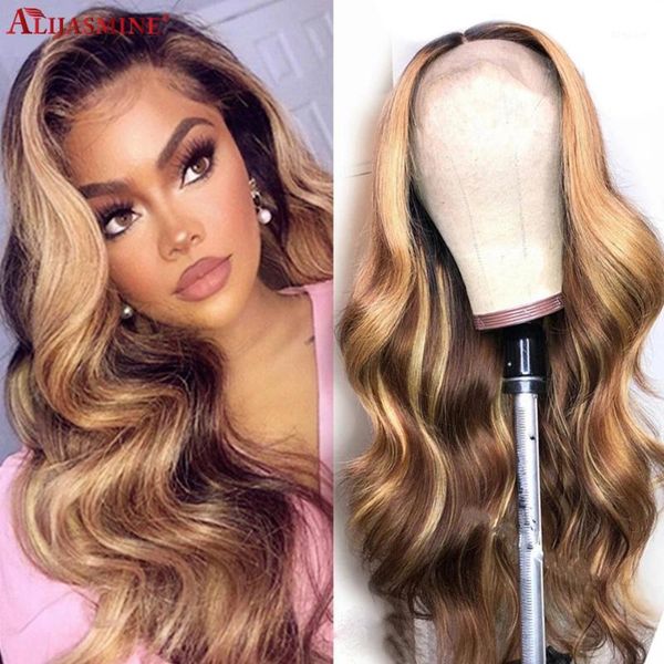 

brazilian remy 4 27 body wave colored human hair wigs for black women 13x6 highlight wig lace frontal wigs1, Black;brown