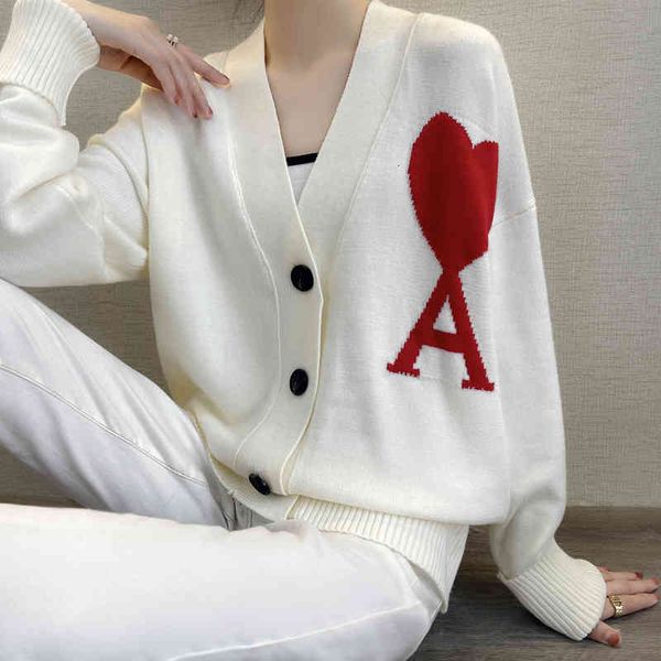 

women's knits & tees estilo coreano homem e mulher coraÃ§Ã£o vermelho carta de amor um cardigan malha solto manga comprida camisola com c, White