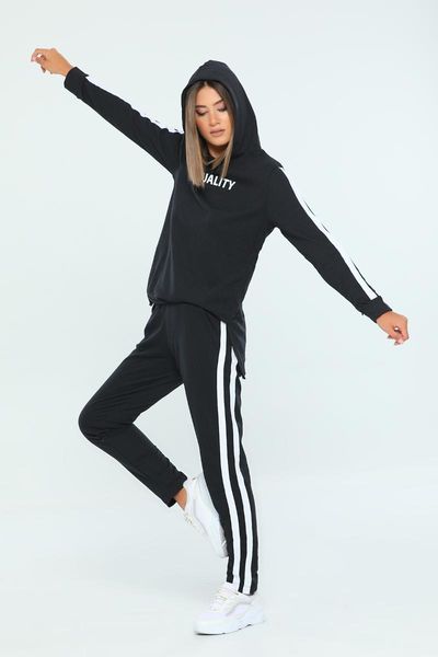 

gym clothing hooded striped tracksuit set turkey sports sportswear, White;black