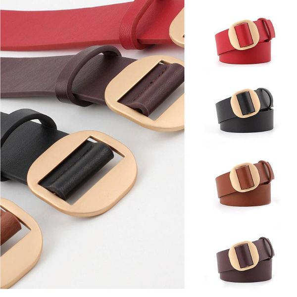 

belts est women pu leather waist belt casual round buckle strap no holes waistband, Black;brown