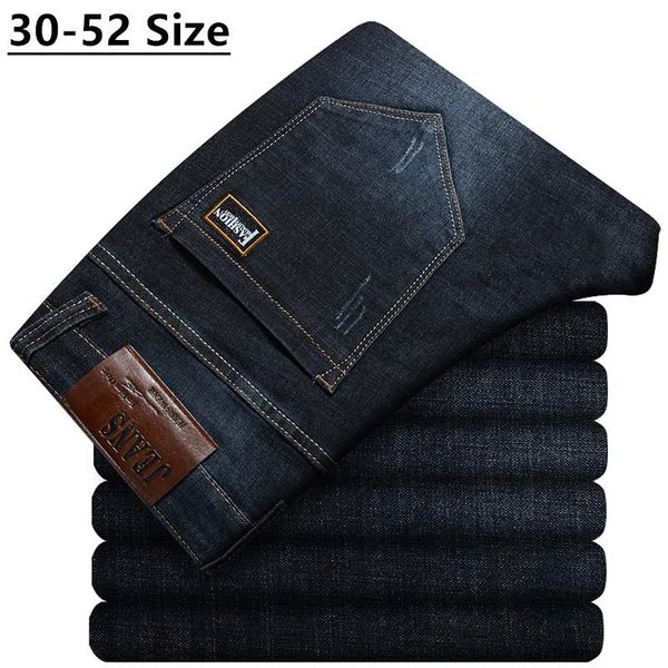 

men's jeans plus size 50 52 classic oversized casual business loose straight elasticity denim pants male brand clothing, Blue