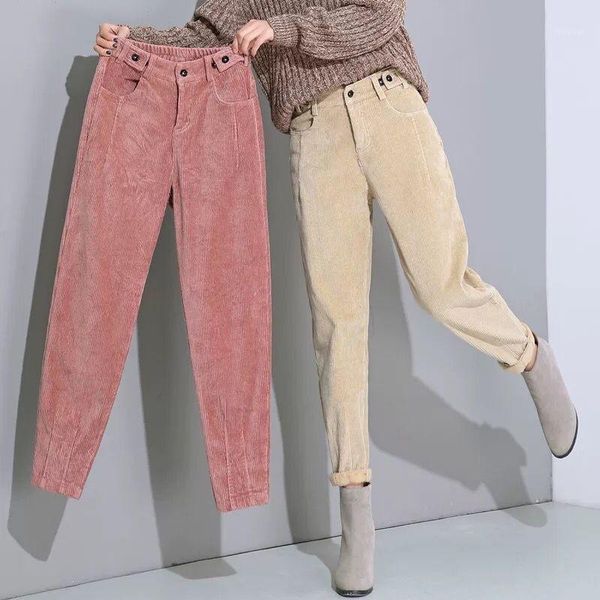

spring solid casual high waist harem pants women fashion corduroy baggy sweatpants autumn vintage trousers pink black 2021 women's & ca, Black;white
