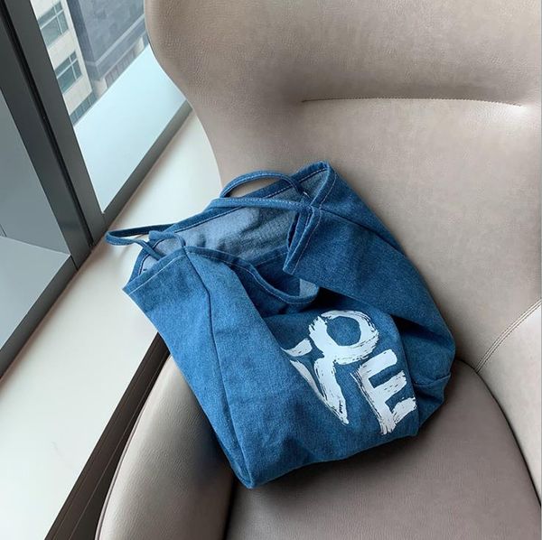 

cross body summer denim bag simple letter love large capacity open shoulder bags