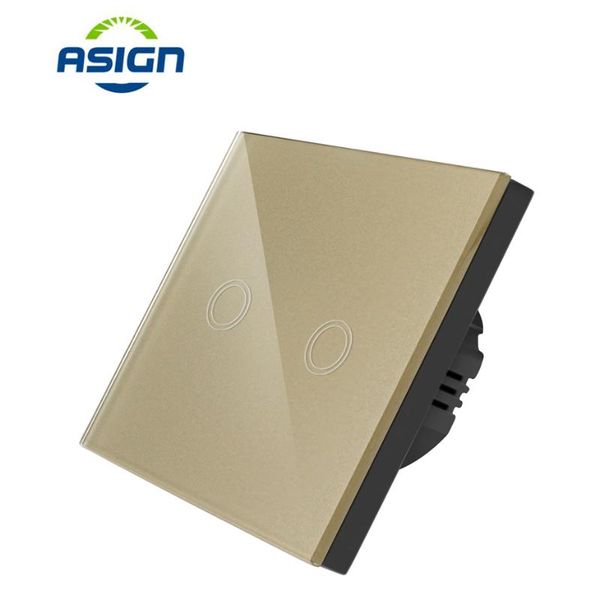 

2 gang 1 way smart touch switch wall switch white / golden / black waterproof tempered glass panel ac 170-250v eu standard