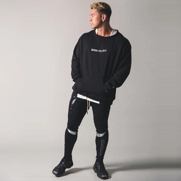 

men's hoodies & sweatshirts 2021 fashion muscle brothers autumn sports pullover hoody cotton running fitness long-sleeved coat not incl, Black