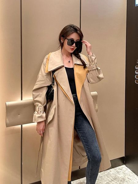 

women's trench coats windbreaker women 2021 spring and autumn high-end fashion temperament fried street british style loose medium, Tan;black