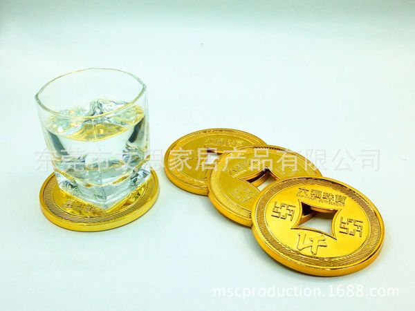 

creative ancient copper coin coasters, plastic crafts, round tableware mats, personalized household products