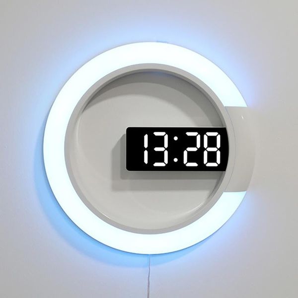 

light wall clock creative remote control digital with alarm and temperature display function 7-colour night #t2g lamp