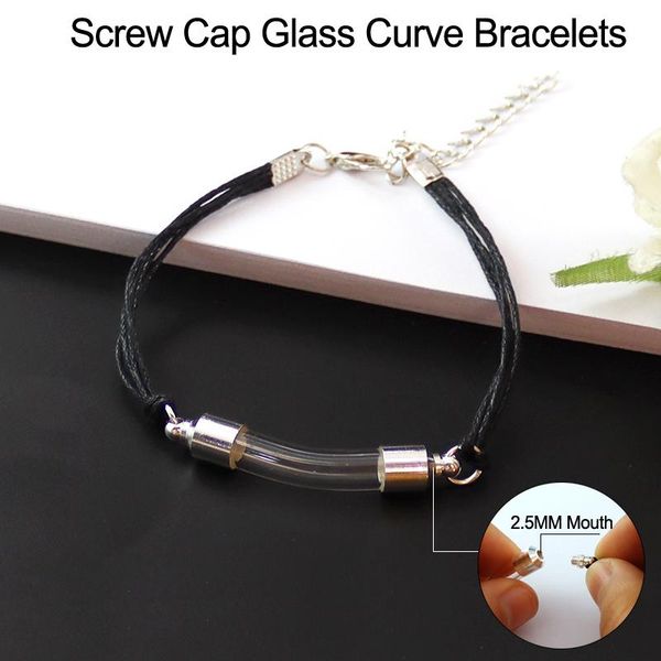 

charm bracelets 1pc 6mm curve tube screw cap premade woven cotton bracelet rice vial for friend gift, Golden;silver