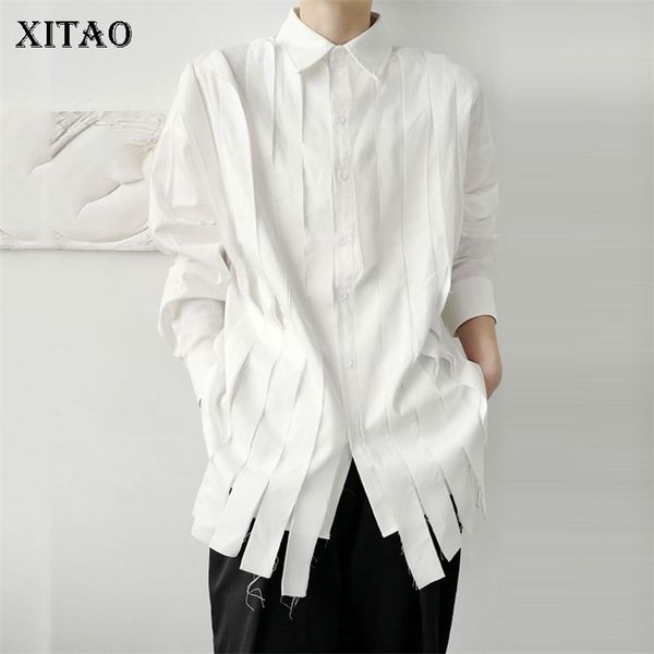

xitao tassel white blouse fashion new full sleeve autumn single breast pleated small fresh casual style loose shirt zp2055 210323