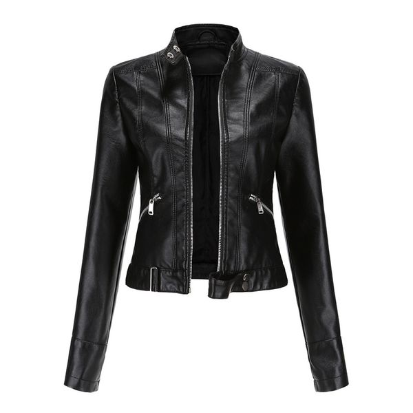 

spring and autumn pu faux leather jacket women's black purple zipper slim short locomotive, Black;brown