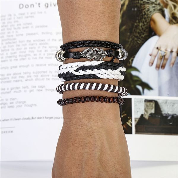 

bracelet fashion simple woven leather and multi layer suit, Golden;silver