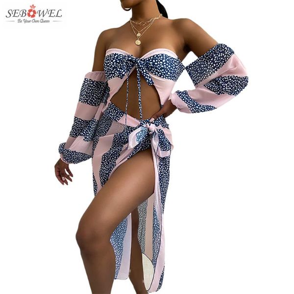 

women printed bikini swimsuit set swimwear tube and split long skirts two piece beach dresses summer one-piece suits