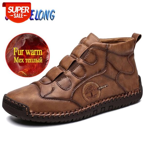 

2020 new men's snow boots warm plush waterproof boots warm leather men's ankle handmade leather men motorcycle #fh2j