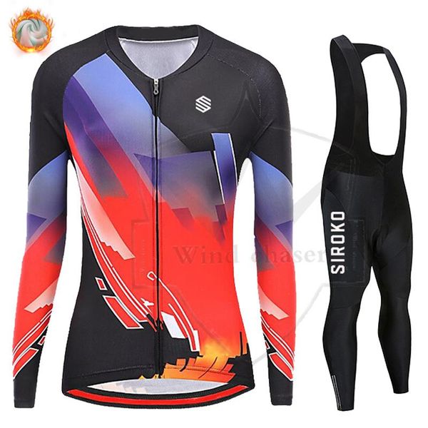 

racing sets siroko woman cycling clothing 2021 winter thermal fleece jersey set lady ropa ciclismo long sleeve mountain bike clothes, Black;blue
