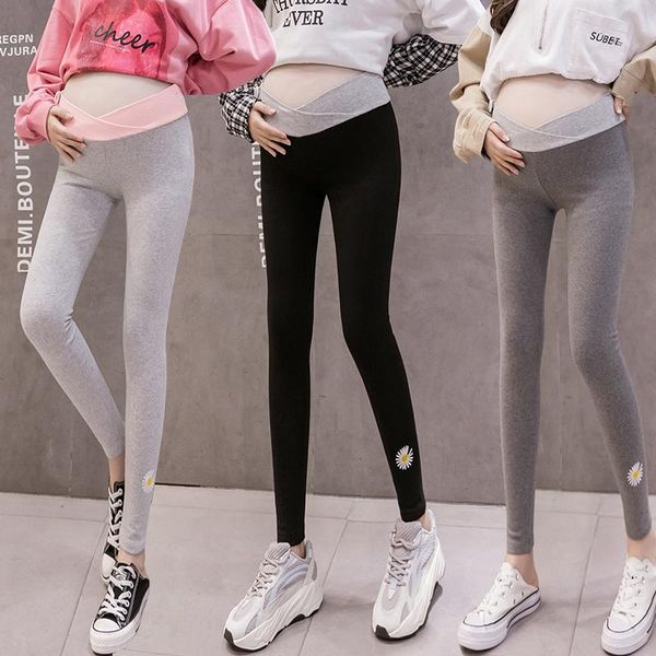 

053# maternity pants spring autumn cotton stretch belly support leggings trousers bottoms, White