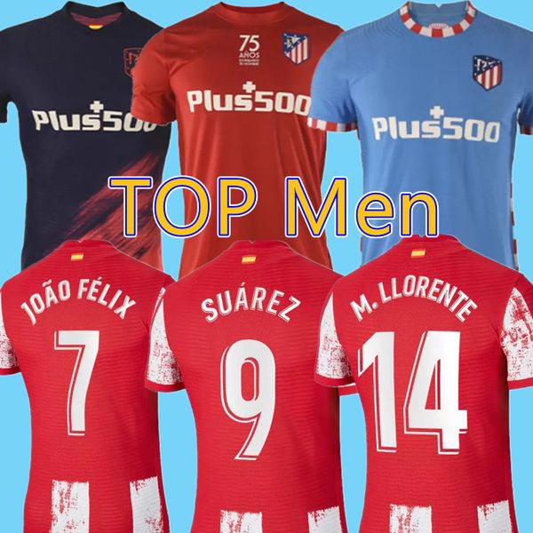 

joao felix soccer jerseys 2021 22 suarez m.llorente saul camisetas de futbol lemar carrasco correa koke h.herrera home away atletico footba, Black;yellow