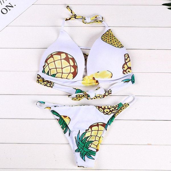 

women's swimwear wholesale summer ladies multi rope pierced pineapple print bikini swimsuit low waist beach triangular dk82, White;black