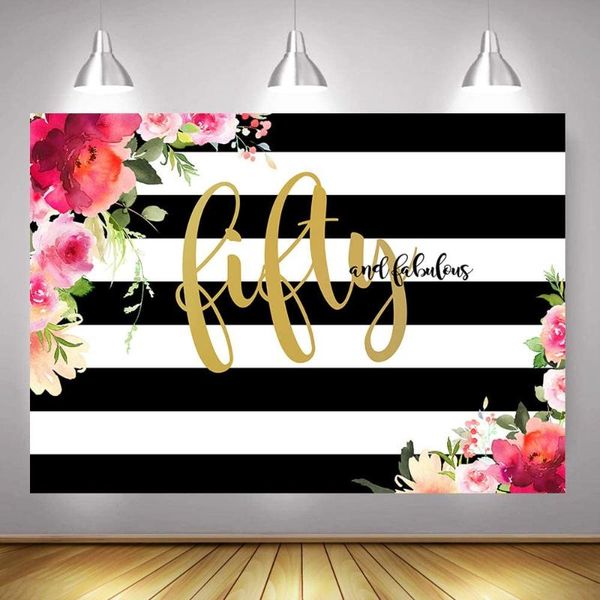 

party decoration fifty and fabulous backdrop flower stripes 50th birthday pography background women banner backdrops