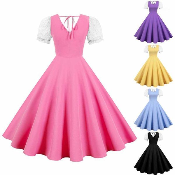 

women's dress elegant vestidos fashion solid casual lace retro swing spring summer dresses women 2021 femme robe party, Black;gray