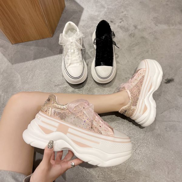 

designer woman platform shoes new fashion thick bottom high heel lace ladies vulcanized shoes basket femme chunky sneakers women