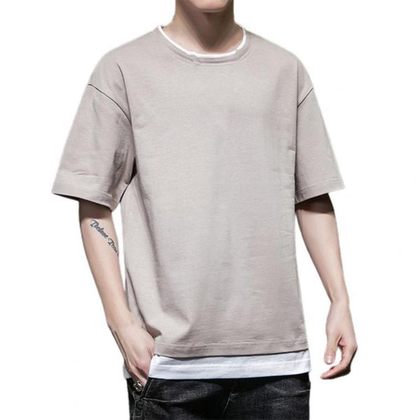 

men's t-shirts men loose large size t-shirt fake two piece solid color summer short sleeve round neck for dating streetwear, White;black