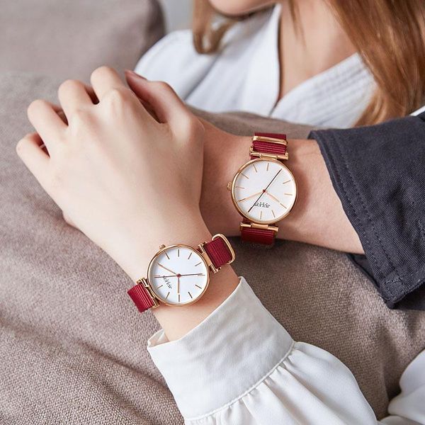 

wristwatches classic nylon strap men's watch women's japan quartz couple hours fashion bracelet lover's birthday gift julius, Slivery;brown