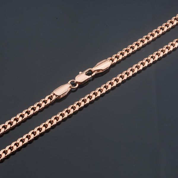 

chains 4mm men women round curb 585 rose gold color link 45cm, Silver