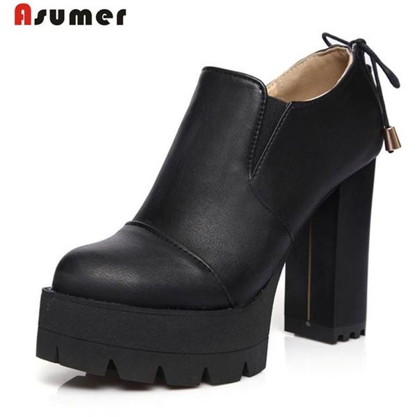 

asumer big size 34-43 platform shoes high heels four seasons single women solid pu pumps party bowtie dress, Black