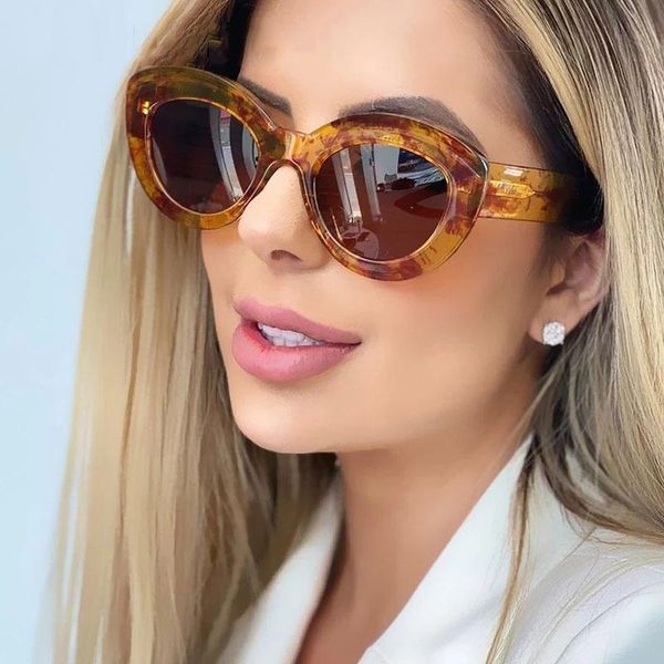 

sunglasses 2021 fashion orange green print for women unique small rund cat eye sun glasses female elegant shades, White;black