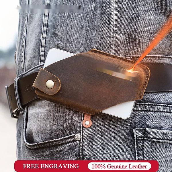 

cell phone pouches 100% genuine leather men cellphone loop holster case belt waist bag wallet anti-theft portable