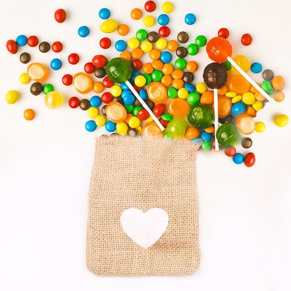 

gift wrap 5pcs natural linen candy bags burlap bag jute packaging party favor heart pattern wedding birthday pouches