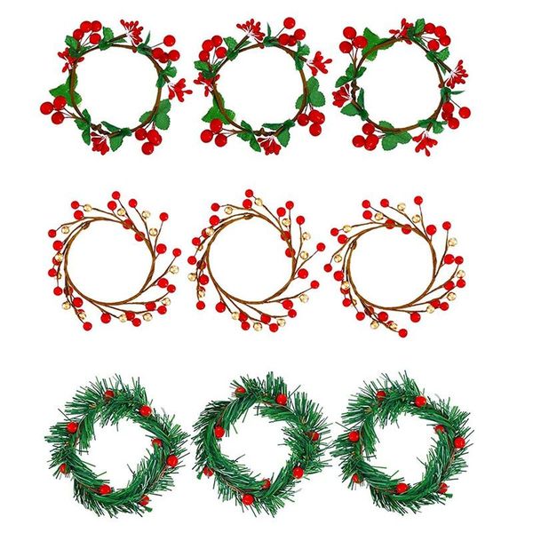 

pieces christmas candle wreaths rings red artificial berry napkin table decorations