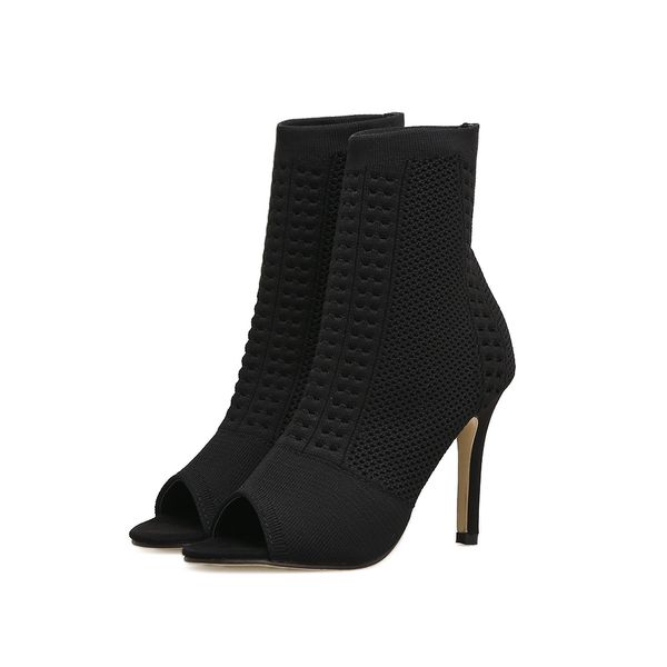 

ankle boots for women knitting peep toe high heels female shoes woman breathable short boot casual ladies footwear sock boots, Black